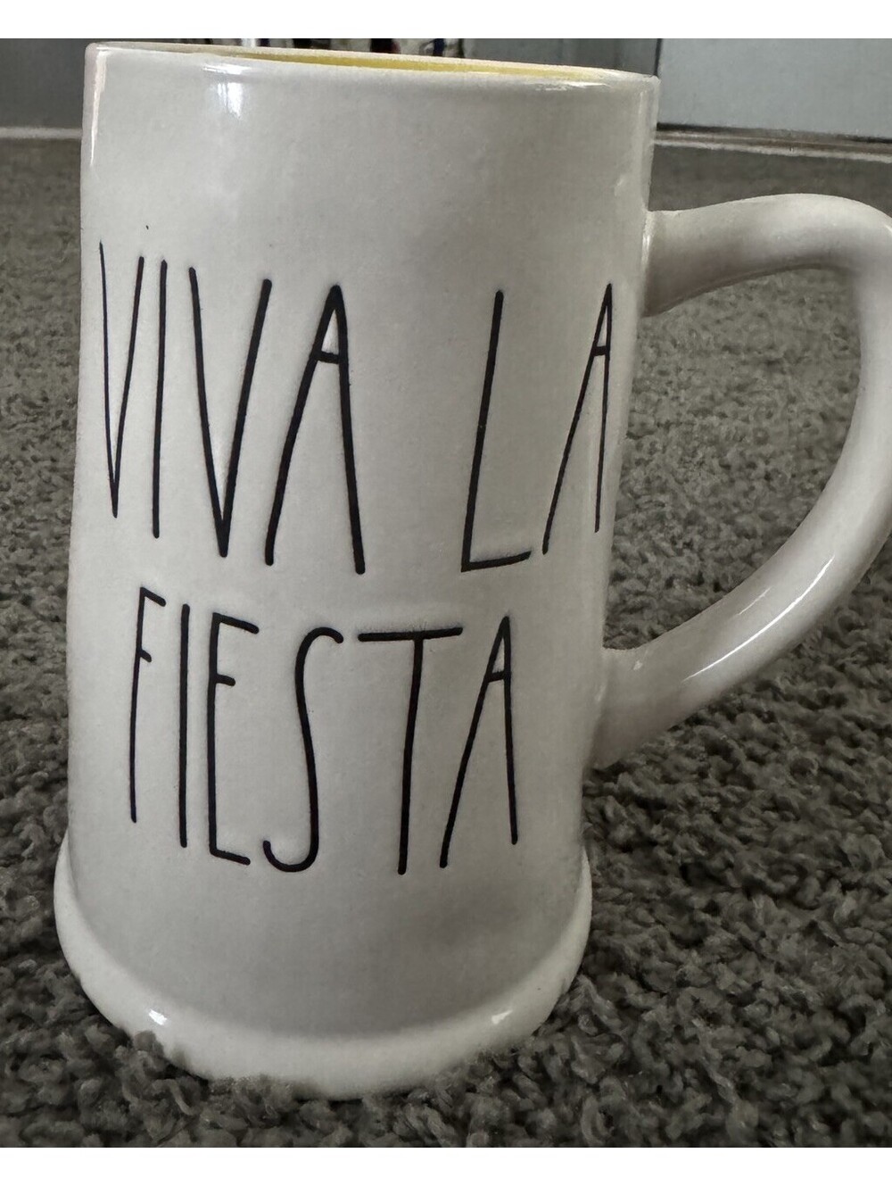Rae Dunn Artisan Collection Viva La Fiesta ceramic beer mug white yellow